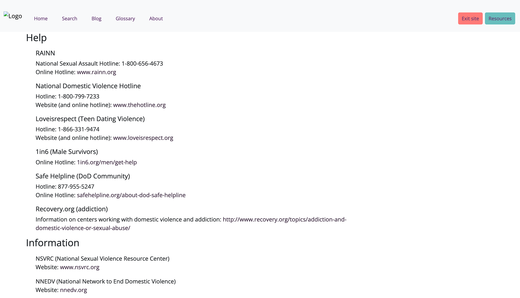 Previous Gender Violence Database help page